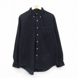 【50%OFF】XL★古着 ランズエンド 長袖 ブランド シャツ メンズ 90年代 90s コーデュロイ コットン ボタンダウン 紺 ネイビー 25jan23 中古 トップス