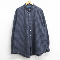XL★古着 ラルフローレン Ralph Lauren 長袖 ブランド シャツ メンズ 90年代 90s ワンポイントロゴ YAMOUTH 大きいサイズ ロング丈 コットン ボタンダウン 緑他 グリーン チェック 25feb07 中古 トップス