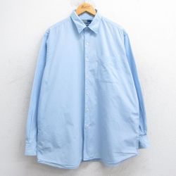 XL★古着 ラルフローレン Ralph Lauren 長袖 ブランド シャツ メンズ 90年代 90s ワンポイントロゴ MARLOWE 大きいサイズ ロング丈 コットン ボタンダウン 薄紺 ネイビー 25feb07 中古 トップス