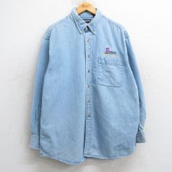【50%OFF】XL★古着 ランズエンド 長袖 ブランド シャツ メンズ 90年代 90s GEAR PRODUCTS コットン ボタンダウン USA製 薄紺 ネイビー デニム 25feb07 中古 トップス