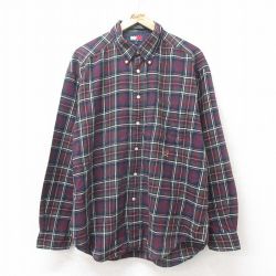 【50%OFF】XL★古着 トミーヒルフィガー TOMMY HILFIGER 長袖 ブランド シャツ メンズ 90年代 90s ワンポイントロゴ 大きいサイズ コットン ボタンダウン 紺他 ネイビー チェック 25feb10 中古 トップス