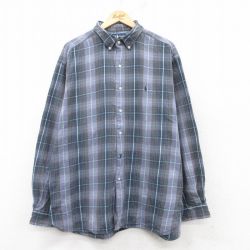 XL★古着 ラルフローレン Ralph Lauren 長袖 ブランド シャツ メンズ 90年代 90s ワンポイントロゴ MCMEEL 大きいサイズ ロング丈 コットン ボタンダウン 紺他 ネイビー チェック 25feb15 中古 トップス