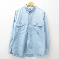 XL★古着 ドッカーズ 長袖 ブランド シャツ メンズ 90年代 90s ワンポイントロゴ コットン ボタンダウン 薄紺 ネイビー 25feb17 中古 トップス