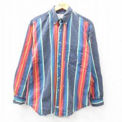 M★古着 アメリカンイーグル American Eagle 長袖 ブランド シャツ メンズ 00年代 00s コットン ボタンダウン 紺他 ネイビー ストライプ 25feb17 中古 トップス