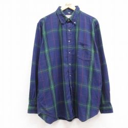 XL★古着 エルエルビーン LLBEAN 長袖 ブランド シャツ メンズ 90年代 90s 大きいサイズ ボタンダウン USA製 紺他 ネイビー チェック 25feb18 中古 トップス