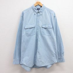XL★古着 ギャップ GAP 長袖 ブランド シャツ メンズ 90年代 90s コットン ボタンダウン 薄紺 ネイビー 25feb18 中古 トップス