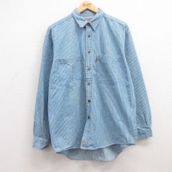 L★古着 リーバイス Levis 長袖 ブランド シャツ メンズ 00年代 00s コットン 薄紺 ネイビー ストライプ デニム 25feb18 中古 トップス