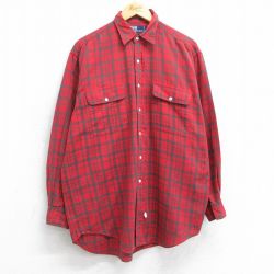 XL★古着 ラルフローレン Ralph Lauren 長袖 ブランド シャツ メンズ 90年代 90s ロング丈 コットン 赤他 レッド チェック 25feb18 中古 トップス