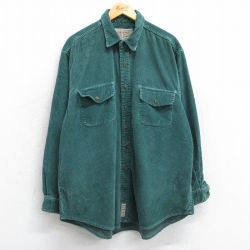 XL★古着 アバクロンビー Abercrombie&fitch 長袖 ブランド シャツ メンズ 90年代 90s コーデュロイ 太畝 大きいサイズ ロング丈 USA製 緑 グリーン 25feb18 中古 トップス