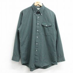 XL★古着 エルエルビーン LLBEAN 長袖 ブランド シャツ メンズ 80年代 80s ロング丈 ボタンダウン USA製 緑他 グリーン チェック 25feb19 中古 トップス