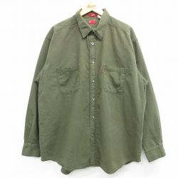 XL★古着 リーバイス Levis 長袖 ブランド シャツ メンズ 大きいサイズ ロング丈 コットン 緑 グリーン 25feb19 中古 トップス