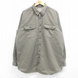 XL★古着 エルエルビーン LLBEAN 長袖 ブランド シャツ メンズ 00年代 00s 大きいサイズ ロング丈 コットン 薄緑系 グリーン 内側フランネル 25feb19 中古 トップス