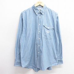 XL★古着 ドッカーズ 長袖 ブランド シャツ メンズ 90年代 90s ワンポイントロゴ コットン ボタンダウン 薄紺他 ネイビー ストライプ 25feb20 中古 トップス