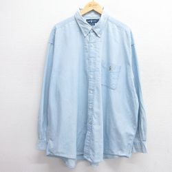 XL★古着 ラルフローレン Ralph Lauren 長袖 ブランド シャンブレー シャツ メンズ 90年代 90s BIG SHIRT ワンポイントロゴ 大きいサイズ ロング丈 コットン ボタンダウン 薄紺 ネイビー 25feb20 中古 トップス
