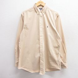 XL★古着 ラルフローレン Ralph Lauren 長袖 ブランド シャツ メンズ 90年代 90s ワンポイントロゴ ロング丈 コットン ボタンダウン USA製 ベージュ カーキ 25feb20 中古 トップス
