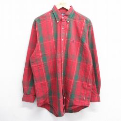 【20%OFF】XL★古着 ラルフローレン Ralph Lauren 長袖 ブランド シャツ メンズ 90年代 90s ワンポイントロゴ シアサッカー ロング丈 コットン ボタンダウン 赤他 レッド チェック 【spe】 25feb20 中古 トップス