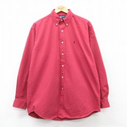 XL★古着 ラルフローレン Ralph Lauren 長袖 ブランド シャツ メンズ 90年代 90s BLAKE ワンポイントロゴ 大きいサイズ コットン ボタンダウン 赤 レッド 25feb20 中古 トップス