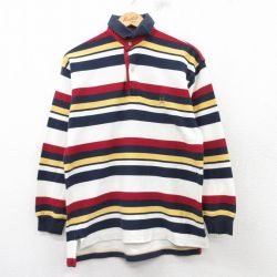 M★古着 トミーヒルフィガー TOMMY HILFIGER 長袖 ブランド ポロ シャツ メンズ 90年代 90s ワンポイントロゴ 鹿の子 コットン 紺他 ネイビー ボーダー 25feb20 中古 トップス