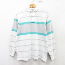 M★古着 アディダス adidas 長袖 ブランド ラガー シャツ メンズ 90年代 90s ワンポイントロゴ リーフ トレフォイル 白他 ホワイト ボーダー 25feb20 中古 トップス