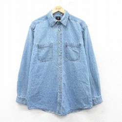 XL★古着 リーバイス Levis 長袖 ブランド シャツ メンズ ロング丈 コットン 紺 ネイビー デニム 25feb20 中古 トップス
