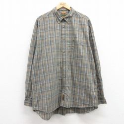 XL★古着 ティンバーランド 長袖 ブランド シャツ メンズ 00年代 00s ワンポイントロゴ 大きいサイズ ロング丈 コットン ボタンダウン 緑他 グリーン チェック 25feb20 中古 トップス