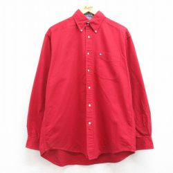 XL★古着 トミーヒルフィガー TOMMY HILFIGER 長袖 ブランド シャツ メンズ 90年代 90s コットン ボタンダウン 赤 レッド 25feb20 中古 トップス