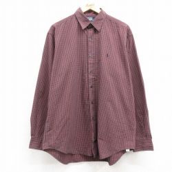 XL★古着 ラルフローレン Ralph Lauren 長袖 ブランド シャツ メンズ 90年代 90s ワンポイントロゴ MARLOWE 大きいサイズ コットン 紺他 ネイビー チェック 25feb20 中古 トップス