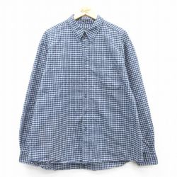 XL★古着 エディーバウアー 長袖 ブランド シャツ メンズ 00年代 00s 大きいサイズ コットン ボタンダウン 紺他 ネイビー チェック 25feb20 中古 トップス