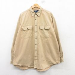XL★古着 ラルフローレン Ralph Lauren 長袖 ブランド シャツ メンズ 90年代 90s WHITFIELD 大きいサイズ ロング丈 コットン ベージュ カーキ 25feb20 中古 トップス