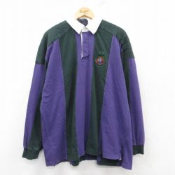 XL★古着 アバクロンビー Abercrombie&fitch 長袖 ブランド ラガー シャツ メンズ 90年代 90s ワンポイントロゴ ヒジ当て 大きいサイズ コットン 紫他 パープル ストライプ 25feb20 中古 トップス