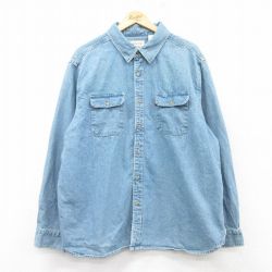 XL★古着 リーバイス Levis 長袖 ブランド シャツ メンズ 大きいサイズ コットン 紺 ネイビー デニム 25feb20 中古 トップス