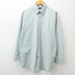 XL★古着 ランズエンド 長袖 ブランド シャツ メンズ 90年代 90s オックスフォード 大きいサイズ ボタンダウン USA製 緑他 グリーン ストライプ 25feb22 中古 トップス