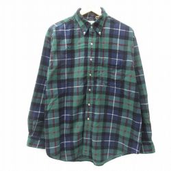【50%OFF】XL★古着 エルエルビーン LLBEAN 長袖 ブランド シャツ メンズ 80年代 80s コーデュロイ 大きいサイズ コットン ボタンダウン 緑他 グリーン チェック 【spe】 25feb22 中古 トップス