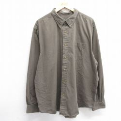 XL★古着 エディーバウアー 長袖 ブランド シャツ メンズ 大きいサイズ ロング丈 コットン ボタンダウン 濃緑系 グリーン 25feb25 中古 トップス