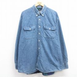 XL★古着 ギャップ　GAP 長袖 ブランド シャツ メンズ 00年代 00s 大きいサイズ コットン ボタンダウン 紺 ネイビー デニム 内側フランネル 25feb25 中古 トップス