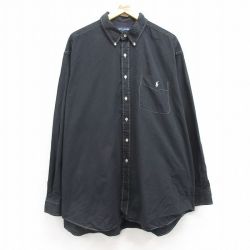 XL★古着 ラルフローレン Ralph Lauren ゴルフ 長袖 ブランド シャツ メンズ 90年代 90s ワンポイントロゴ TILDEN 大きいサイズ ロング丈 コットン ボタンダウン 黒 ブラック 25feb25 中古 トップス