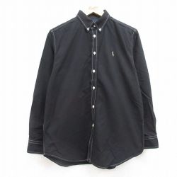 M★古着 ラルフローレン Ralph Lauren 長袖 ブランド シャツ キッズ ボーイズ 子供服 90年代 90s ワンポイントロゴ オックスフォード コットン ボタンダウン 黒 ブラック 25feb25 中古 メンズ トップス