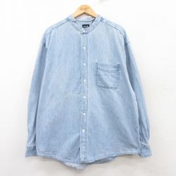 【20%OFF】XL★古着 ギャップ GAP 長袖 ブランド シャツ メンズ 90年代 90s 大きいサイズ ロング丈 コットン ノーカラー USA製 紺 ネイビー デニム 25feb25 中古 トップス