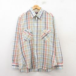 【20%OFF】L★古着 リーバイス Levis 長袖 ブランド シャツ メンズ 80年代 80s movinon ベージュ系他 カーキ チェック 25feb25 中古 トップス
