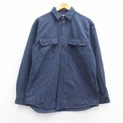 XL★古着 エルエルビーン LLBEAN 長袖 ブランド シャツ メンズ 00年代 00s 紺他 ネイビー ストライプ 25feb27 中古 トップス