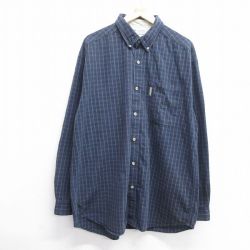 XL★古着 コロンビア COLUMBIA 長袖 ブランド シャツ メンズ 00年代 00s 大きいサイズ ロング丈 コットン ボタンダウン 紺他 ネイビー チェック 25feb28 中古 トップス