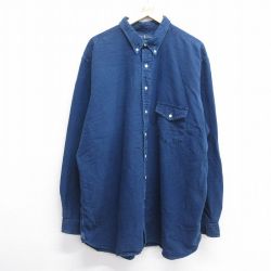 XL★古着 ラルフローレン Ralph Lauren 長袖 ブランド シャツ メンズ オックスフォード 大きいサイズ ロング丈 コットン ボタンダウン 紺 ネイビー 25feb28 中古 トップス