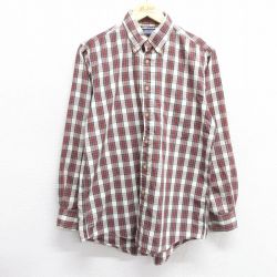 M★古着 ランズエンド 長袖 ブランド シャツ メンズ 90年代 90s コットン ボタンダウン USA製 エンジ他 チェック 25feb28 中古 トップス