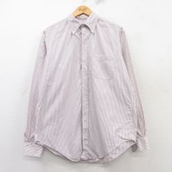 XL★古着 ブルックスブラザーズ BROOKS BROTHERS 長袖 ブランド シャツ メンズ 90年代 90s コットン ボタンダウン USA製 白他 ホワイト ストライプ 25mar04 中古 トップス