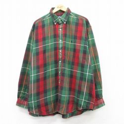 XL★古着 ラルフローレン Ralph Lauren 長袖 ブランド シャツ メンズ 90年代 90s ワンポイントロゴ BIG SHIRT 大きいサイズ ロング丈 コットン ボタンダウン 緑他 グリーン チェック 【spe】 25mar04 中古 トップス