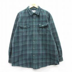 XL★古着 カーハート Carhartt 長袖 ブランド シャツ メンズ 大きいサイズ ロング丈 コットン 緑他 グリーン チェック 25mar04 中古 トップス