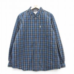 XL★古着 カーハート Carhartt 長袖 ブランド シャツ メンズ ロング丈 コットン ボタンダウン 紺他 ネイビー チェック 25mar04 中古 トップス