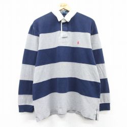 XL★古着 ラルフローレン Ralph Lauren 長袖 ブランド ラガー シャツ メンズ 90年代 90s ワンポイントロゴ 鹿の子 紺他 ネイビー 25mar04 中古 トップス