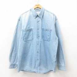 XL★古着 エディーバウアー 長袖 ブランド シャツ メンズ 00年代 00s 大きいサイズ コットン ボタンダウン 薄紺 ネイビー デニム 【spe】 25mar05 中古 トップス