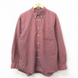 XL★古着 ギャップ GAP 長袖 ブランド シャツ メンズ 00年代 00s コットン ボタンダウン エンジ他 チェック 25mar05 中古 トップス
